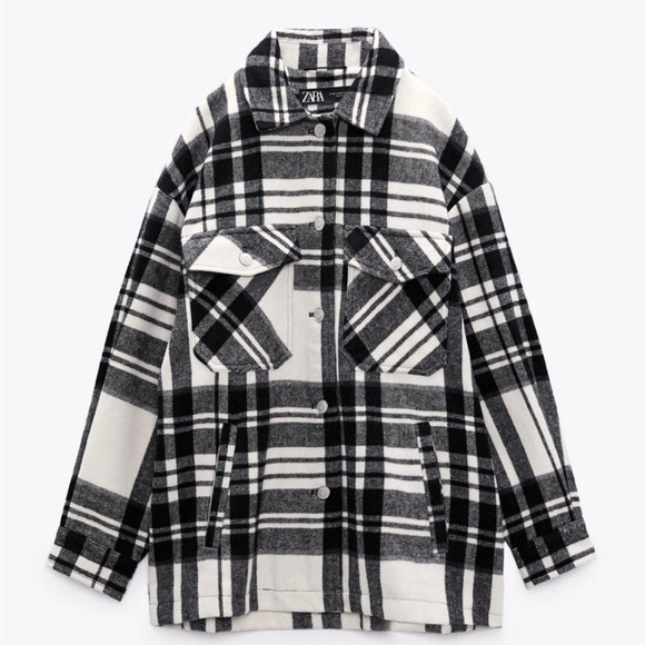 Zara Jackets & Blazers - Zara Black and White Plaid Shirt Jacket